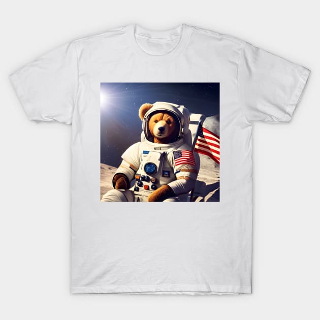 Teddy in a Space suit sitting on a deck chair on the Moon T-Shirt by Colin-Bentham